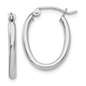 Black Bow Jewelry 2mm x 18mm Polished 14k White Gold Classic Oval Tube Hoop Earrings - 1 of 4