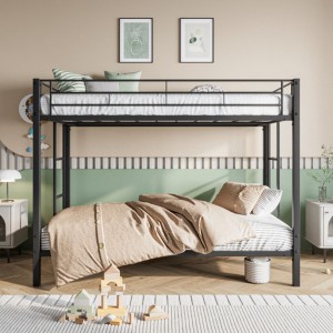 Metal Bunk Bed Twin Over Twin, Heavy Duty Twin Bunk Beds with shelf and Slatted Support No Box Spring Needed Black - 1 of 4