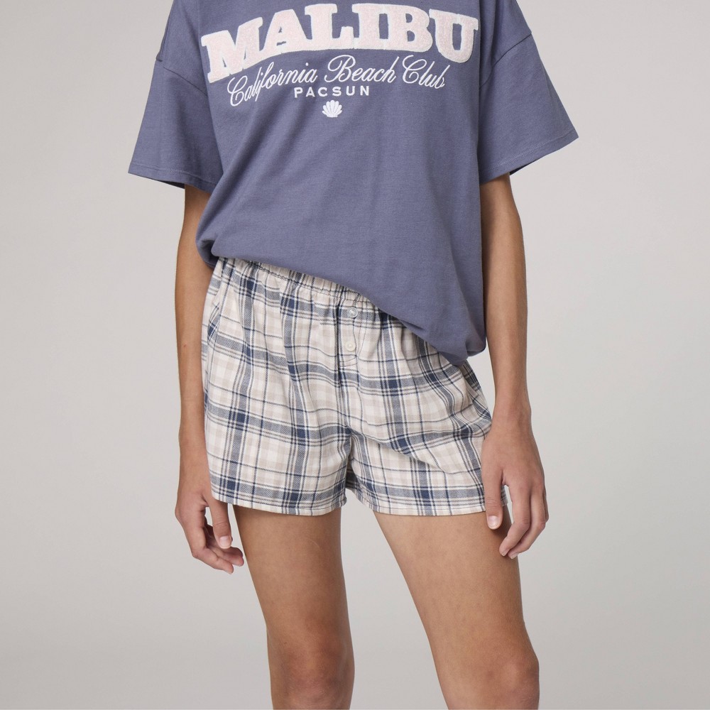 Pacsun Kids Girls' Plaid Flannel Pull-On Shorts - Navy/White L