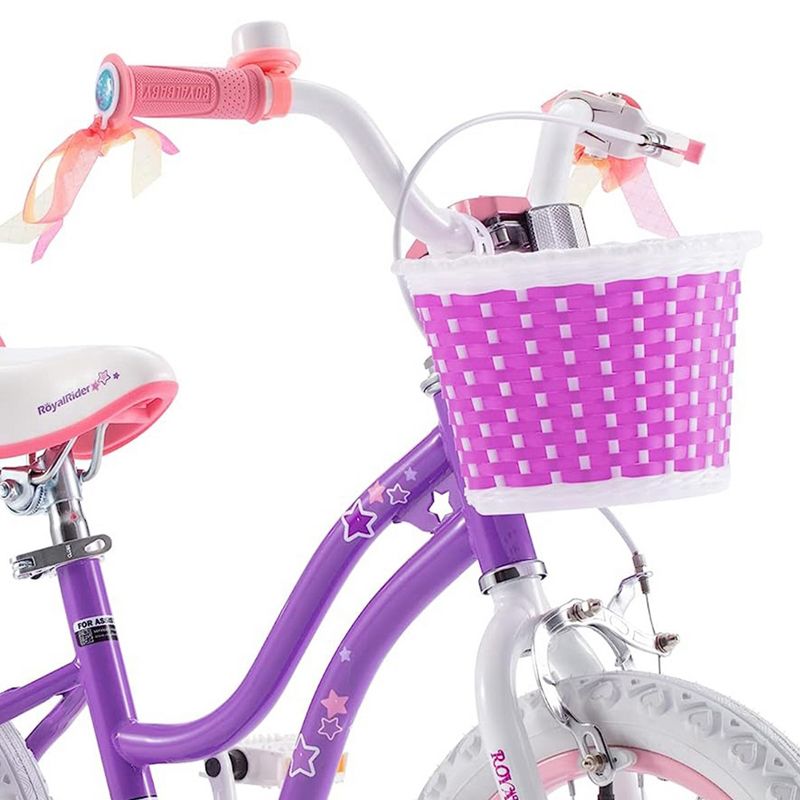RoyalBaby Stargirl Kids Outdoor Bicycle with Kickstand, Accessory Basket, Bell, and Safety Training Wheels for Ages 4-7, Purple, 3 of 7