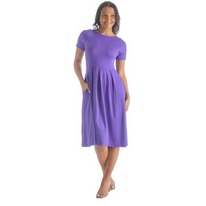 24seven Comfort Apparel Petite Midi Dress with Short Sleeves and Pocket Detail - 1 of 4