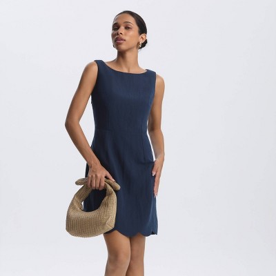 Женские платья A New Day Women's Open Back Scalloped Mini Shift Dress - A New Day™ Navy Blue XL — фото 4