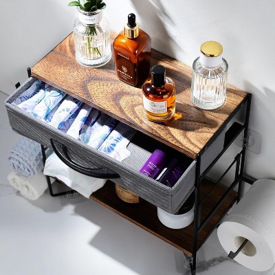 MaseiKar Over The Toilet Storage, 2 Tier Bathroom Shelf Over Toilet with Paper Toilet Holder ,Bathroom Organizer Home Storage Rack , Black
