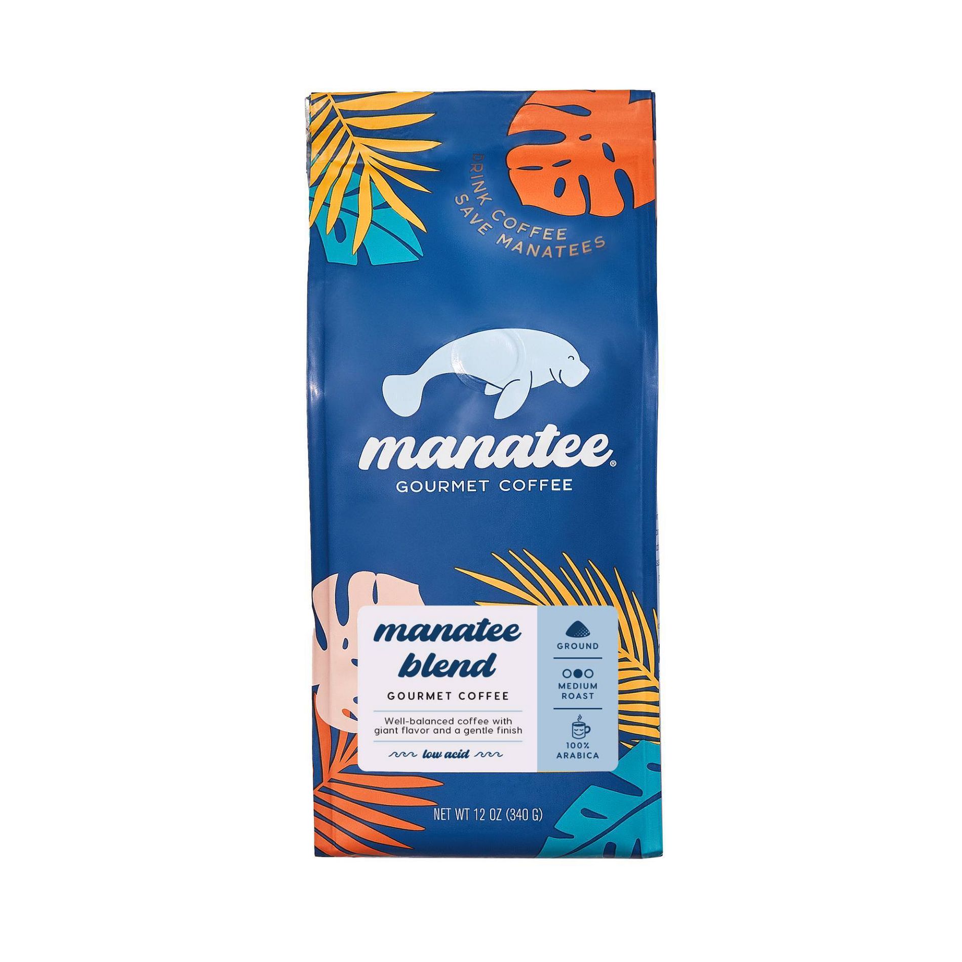 Manatee Gourmet Coffee Manatee Blend Medium Roast Ground Coffee - 12oz: Arabica Beans, Unflavored