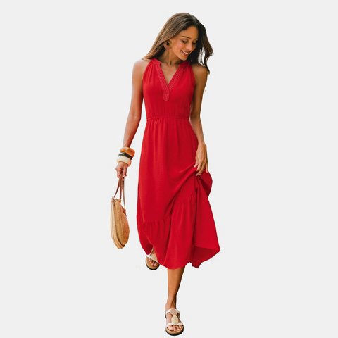 Женские платья Cupshe Women's Maxi Dress with Ruffled Hem-XL-Red