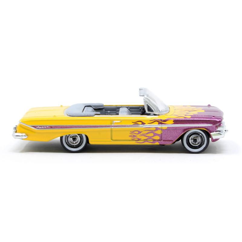 1961 Chevrolet Impala Convertible Yellow w/Purple Flames "Hot Rod" 1/87 (HO) Scale Diecast Model Car by Oxford Diecast, 2 of 4
