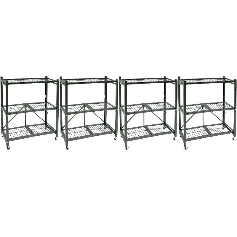 Origami R3 General Purpose Foldable 3-Tiered Shelf Storage Rack with Wheels for Home, Garage, or Office, Pewter (4 Pack), 1 of 7