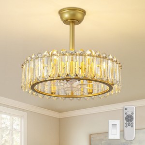 Ludomide Modern Crystal Caged Ceiling Fan, 20" Gold Luxury Crystal Round Bladeless Chandelier Fan Light with Remote - 1 of 4