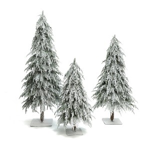 LuxenHome Set of 3 3Ft, 4Ft, and 5Ft Artifical Snow-Flocked Cedar Christmas Trees Green - 1 of 4