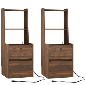 KTMBDW Nightstand End Table - Night Stand Bedside Table with Type-C Charging Station,2 Drawers Storage - Boho Night Stands for Bedroom - 1 of 4
