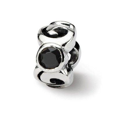 Black Bow Jewelry Sterling Silver and Black CZ, Three-Stone Swirl Bead Charm