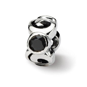 Black Bow Jewelry Sterling Silver and Black CZ, Three-Stone Swirl Bead Charm - 1 of 3