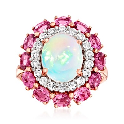 Ross-Simons Opal, 1.50 ct. t.w. Pink Tourmaline and .60 ct. t.w. White Topaz Ring in 18kt Rose Gold Over Sterling