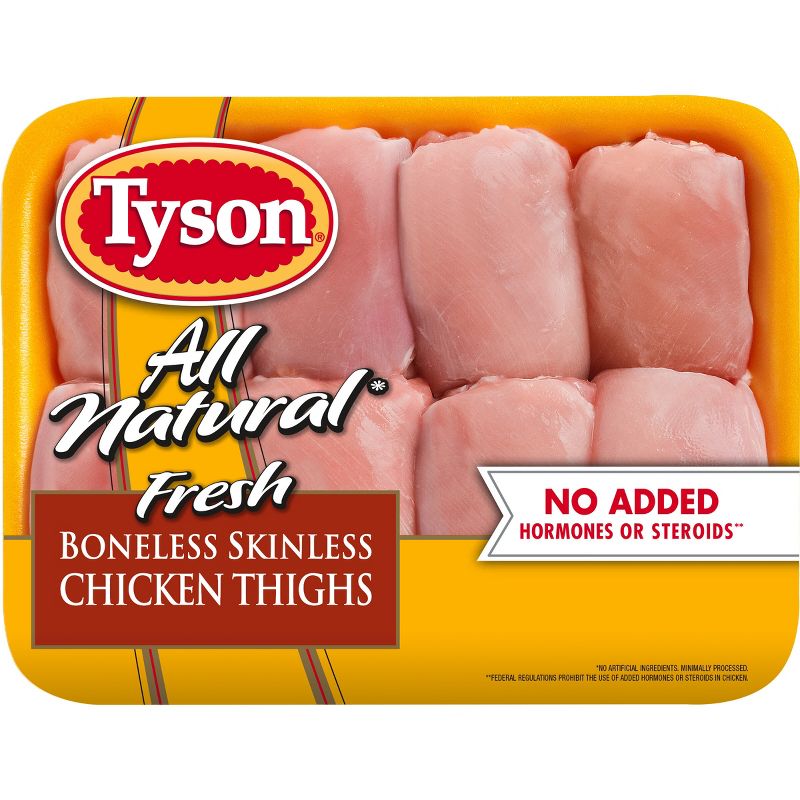 Tyson All Natural Boneless &#38; Skinless Antibiotic Free Chicken Thighs - 1.26-2.938 lbs - price per lb, 1 of 8