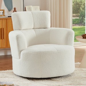 CAVINAS Modern Swivel Accent Barrel Chair with 360-Degree Rotation and Adjustable Headrest, Upholstered Berber Fleece Lounge Chair - 1 of 4