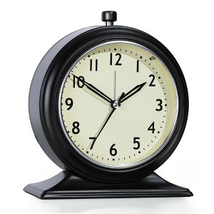 Aoibox Vintage Metal Table Clock with Light & Silent Analog Movement for Living Room, Shelf, Bedside, Home Decor (Black) - 1 of 4
