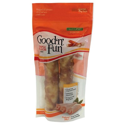 Good 'n' Fun Large Triple Flavored Pork, Beef, and Chicken Wrapped Roll Rawhide Dog Treats - 2ct