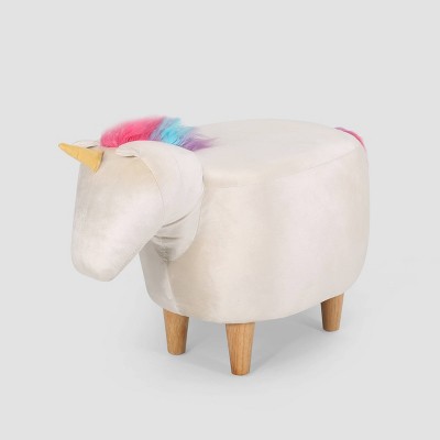Emilia Velvet Unicorn Ottoman Beige - Christopher Knight Home