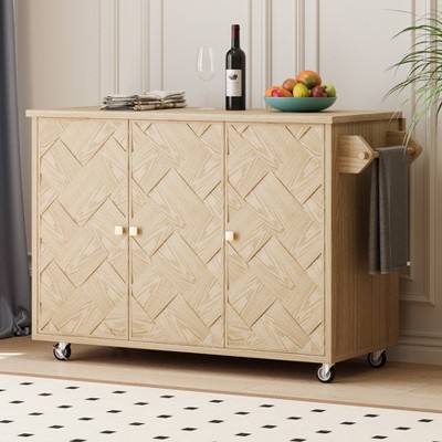KTMBDW 51.2" Kitchen Island with Drop Leaf, Coastal Kitchen Island on Wheels with Internal Storage Rack, Rolling Kitchen Cart for Kitchen, Dining Room