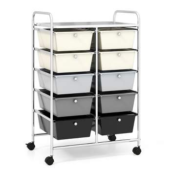 Tangkula 10-Drawer Rolling Storage Cart Tools Scrapbook Paper Organizer on Wheels Grey Gradient