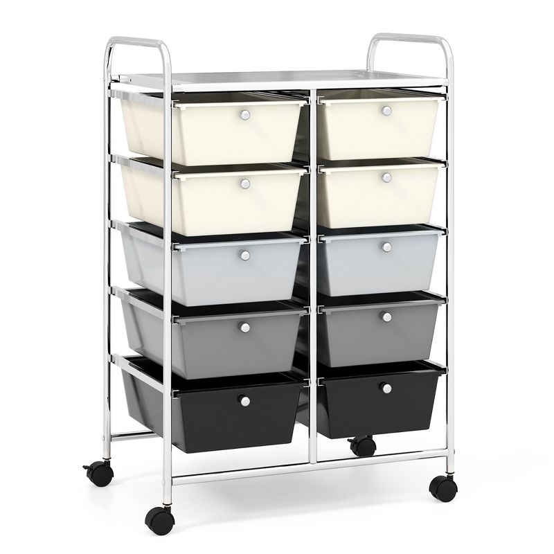 Tangkula 10-Drawer Rolling Storage Cart Tools Scrapbook Paper Organizer on Wheels Grey Gradient, 1 of 11