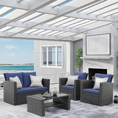 Sapphtopaz Patio Furniture Set Wicker Woven Sectional Outdoor Chairs with Cushion and Coffee Table Sofa Set for Outdoor, Terrace