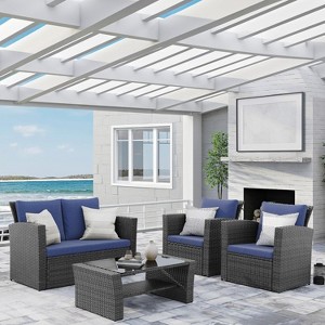 Sapphtopaz Patio Furniture Set Wicker Woven Sectional Outdoor Chairs with Cushion and Coffee Table Sofa Set for Outdoor, Terrace - 1 of 4