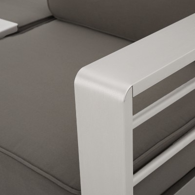 Silver Aluminum Three-Seater Outdoor Sofa with Gray Cushions