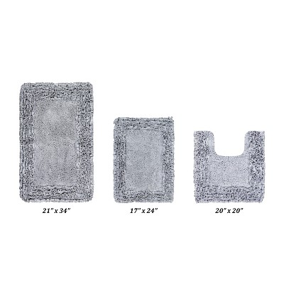 Shaggy Border Collection 3-Piece Bath Rug Set 100% Cotton Tufted Weave Ruffle Border Pattern Bathroom Rug for Machine Washable Bathmat