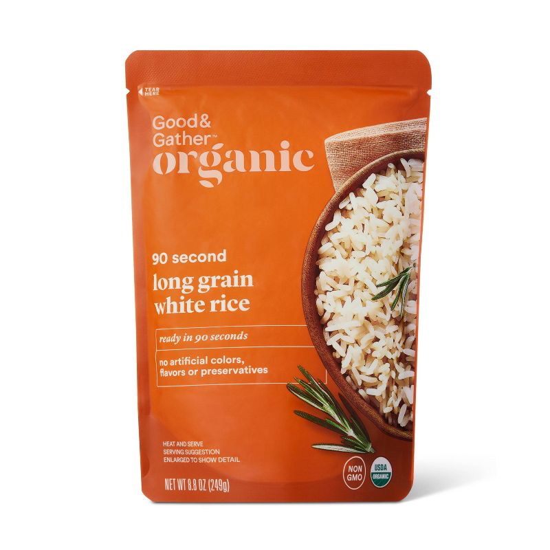 90 Second Organic Long Grain White Rice Microwavable Pouch - 8.8oz - Good &#38; Gather&#8482;, 1 of 4