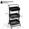 32.5''3-Tier Metal Rolling Storage Cart Trolley Kitchen 2 Brakes W/Handle Black - 2 of 4
