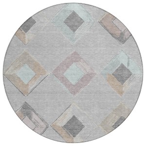 Gray Beige And Taupe Geometric Washable Indoor Outdoor Area Rug - 1 of 4