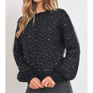 Women's Rhinestone Sheer Overlay Sweater - Sweet Rain - 1 of 3