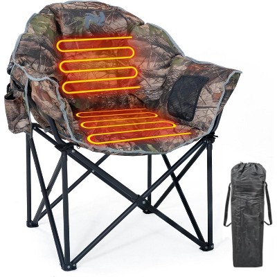 Docred Oversized Heated Camping Chair, Patio Lounge Chairs with 3 Heat Levels, Portable Folding Heated Chair Round Moon Saucer Folding Lawn Chair