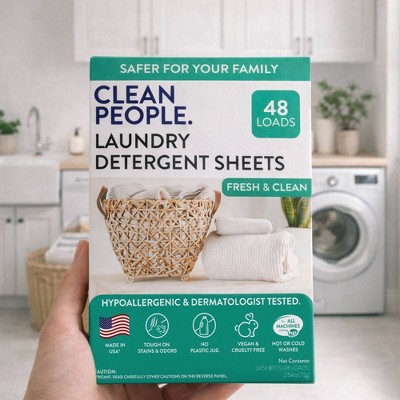 Clean People Laundry Detergent Sheets - Fresh & Clean - 48 Loads: Hypoallergenic, Dye-Free, Vegan, Sensitive Formula