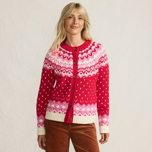Lands' End Women's Lofty Birdseye Fair Isle Cardigan Sweater - 1 of 4