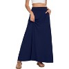Women's 2025 Maxi A-Line Skirt - Elastic High Waist Flowy Long Skirt with Pockets Navy Blue - 2 of 4