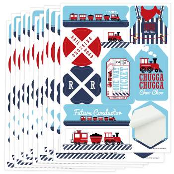 Big Dot of Happiness Railroad Party Crossing - Steam Train Birthday or Baby Shower Party Favor Sticker Set - 12 Sheets - 120 Stickers