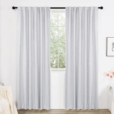 Deconovo Back Tab Room Darkening Curtains – Silver Lines & Dots, 2 Panels