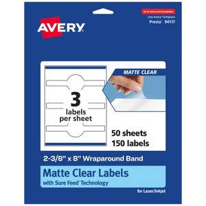 Avery Matte Clear Wraparound Band Labels with Sure Feed, 2-3/8" x 8", 150 Matte Clear Labels, Laser/Inkjet Printable Labels - 1 of 4