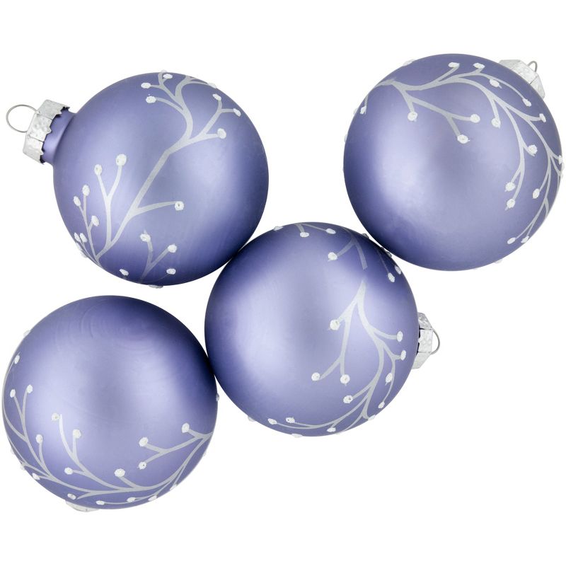 Northlight 4ct Matte Purple Glass Ball Christmas Ornaments with Branch Design 2.5" (63.5mm), 3 of 6
