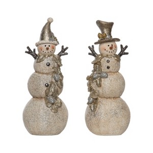 Transpac Resin Tall Metallic Snowman Figurine Set of 2 Christmas Home Decorations - 1 of 1