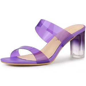 Allegra K Women's Colorful Straps Clear Chunky High Heels Slides Sandals - 1 of 4
