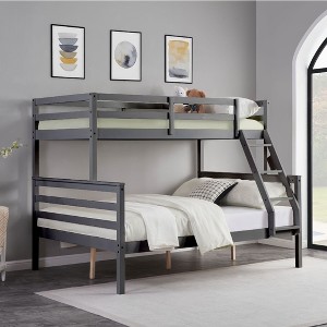 NicBex Bunk Bed,Wood Bunk Bed Frame with Ladder and High Guardrail,Twin Size Bed Frame for Kids Teens,No Box Spring Needed - 1 of 4
