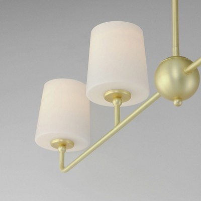 Satin Brass 4-Light Linear Chandelier with White Glass Shades