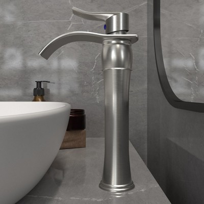Brushed Nickel Waterfall Vessel Bathroom Faucet with Pop-Up Drain