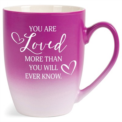 Elanze Designs You Are Loved More Than You Will Ever Know Two Toned Ombre Matte Pink and White 12 ounce Ceramic Stoneware Coffee Cup Mug