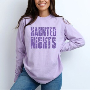 Haunted Nights Block Distressed - Women's Garment Dyed Long Sleeve Graphic T-Shirt - 1 of 3