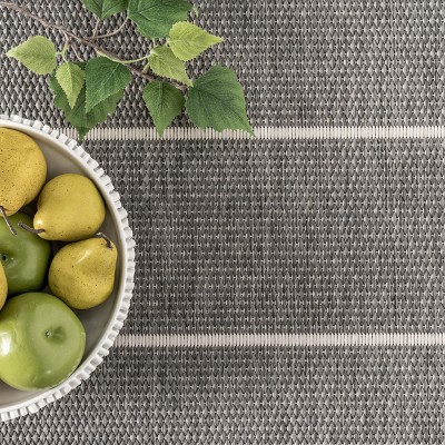 Modern Striped Gray Synthetic 64" Rectangular Easy-Care Rug