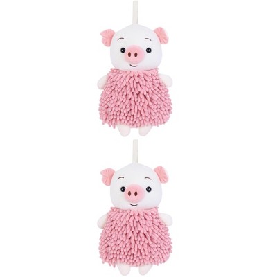 REGALWOVEN Bathroom Kitchen Cute Cartoon Piggy Chenille Soft Absorbent Hand Towel 2 Packs 7" x 11"